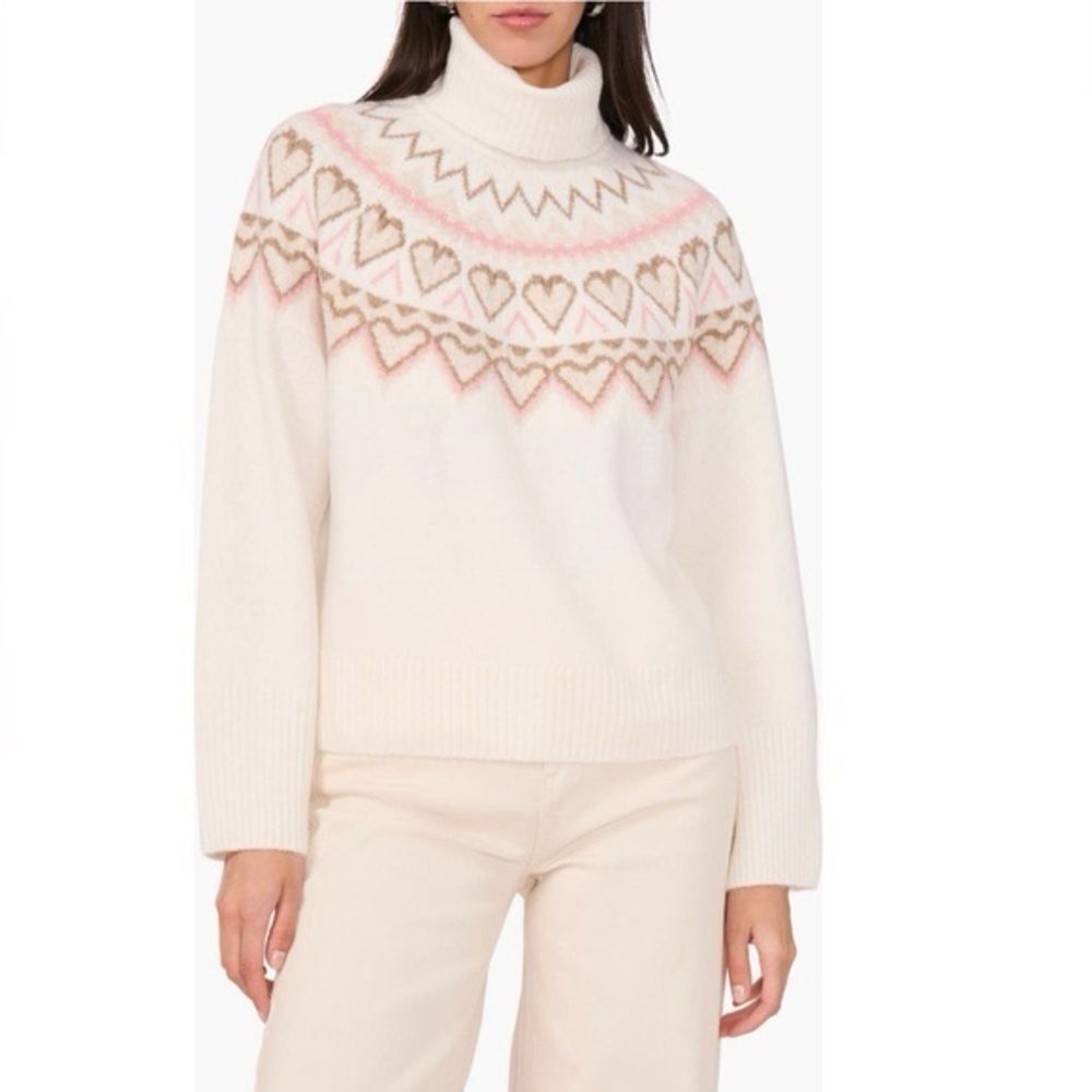 NEW 1. State Cream and Pink Heart Pattern Turtleneck Sweater XL